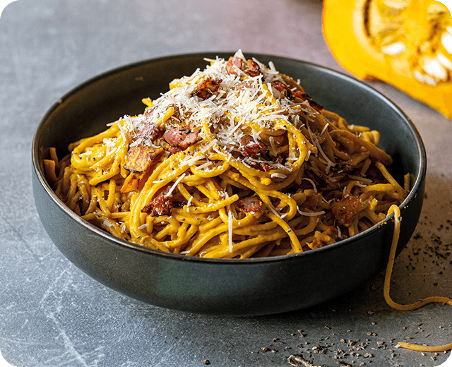 Dýňové těstoviny à la carbonara - Mobile