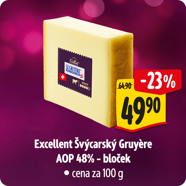 Excellent Švýcarský Gruyère AOP 48% – bloček